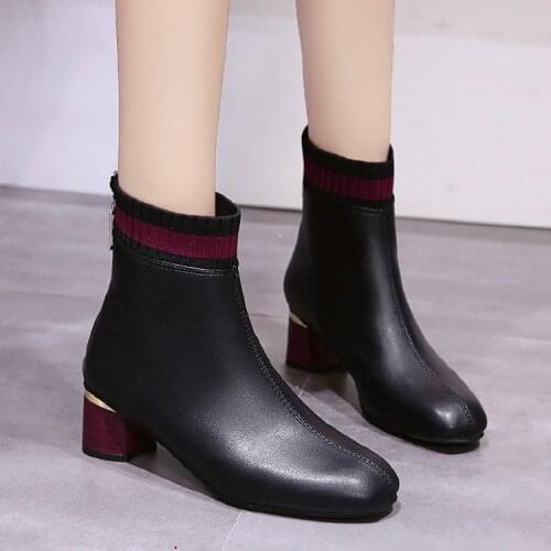 Boots women autumn/winter 2021 new high heel ankle boots with thick heel stretch single boots