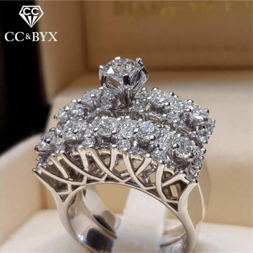 CC Couple Rings For Women Creative Hollow Set Ring Cubic Zirconia Round Stone Wedding Bridal Jewelry Drop Shipping CC2215