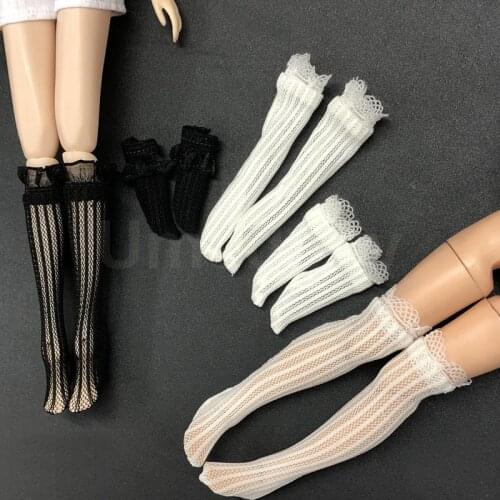 1 Pair Lovely Black/White 1/6 Dolls Lace Sock Stocking for Barbies, Blyth Doll Clothing Accessories