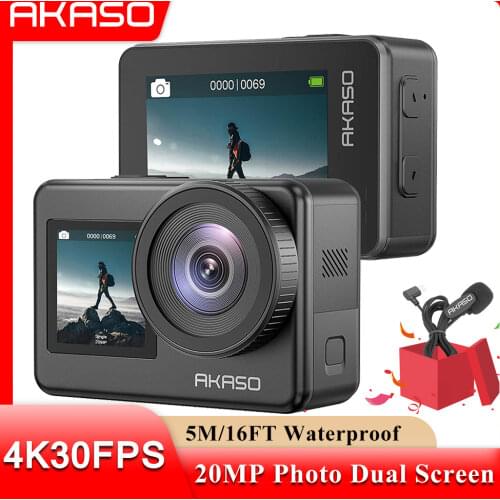 AKASO Brave 7 4K30FPS 20MP WiFi Action Camera Touch Screen Vlog Camera EIS 2.0 Zoom Voice Control Waterproof Camera Suport Mic