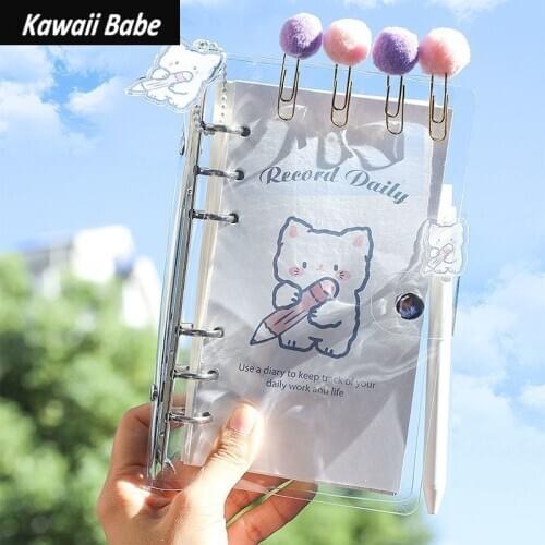 6 Ring Binder Kawaii DIY Diary Notebooks Sketchbook Notepad Planner Set with Pen Paper Clip Sticker Bear Office School Supplies