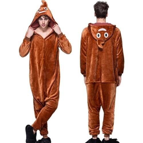 Flannel couple pajamas men and women cartoon onesies for adults sleepwear poop animal Pajamas coral fleece show costumes cosplay