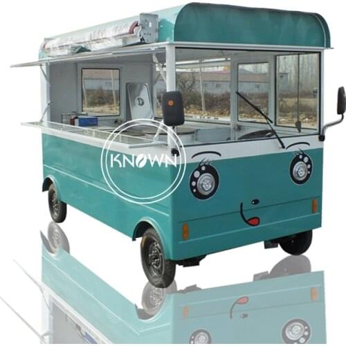 Blue Color Electric Food Truck Mobile Dinning Car Modern Bus 4 Wheels Street Coffee Food Cart Vending Kiosk For Sale