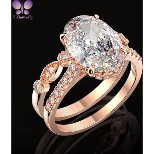 925 Sterling Silver Simulation High Carbon Diamond 9*13 MM 5 Ct Oval Cut Set Ring Quality Is Very Good