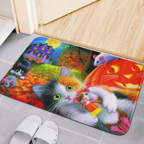 Halloween Cat Mouse Print Entrance Doormat Custom Indoor Floor Rugs Absorbent Anti-slip Kitchen Carpet Rug for Home Decorative