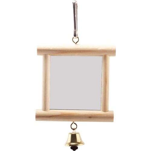 Legendog 1pc Parrot Mirror Toy Creative Wooden Bird Mirror Perch Bird Cage Mirror With Bell Bird Favors Pet Supplies