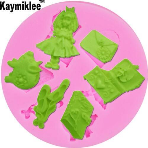 M379 Pretty Girl Music Box Pig Book Silicone Mold Fondant Mould Cake Decorating Tools Candy Jelly Jello Chocolate Gumpaste,Sugar