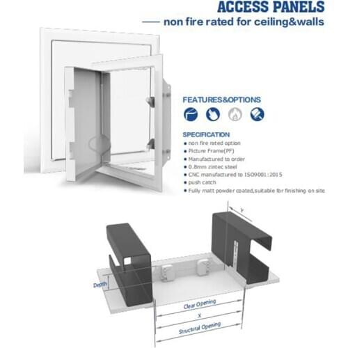 Metal Square Frame Eronomic Access Panel Ceiling Wall Door Push Catch To Open 200x200Mm 300x300Mm Non-fire Rated