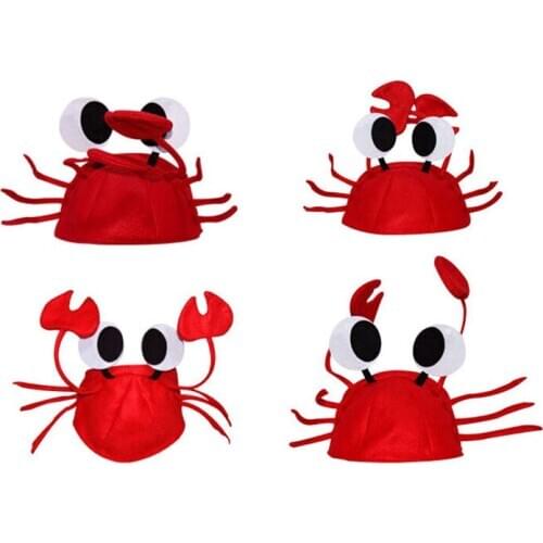 Cute Christmas Festival Red Lobster Crab Sea Animal Hat Halloween Costume Accessory Fancy Party Adult Children Unisex Cap