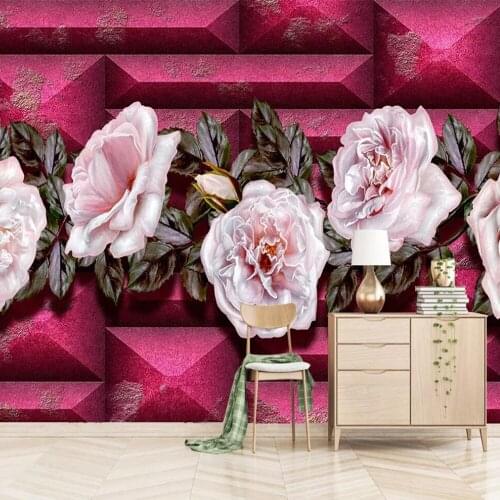 Milofi custom 3D wallpaper mural 3D embossed pink rose living room bedroom wall decoration wallpaper mural