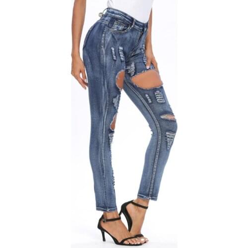 Fashion Bleached Ripped Jeans Women 2021 Spring Cotton Denim Slim Elasticity Skinny Pants Moustache Effect Vintage Jeans