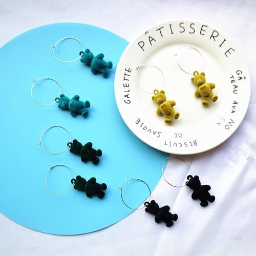 Cartoon Emulational Plush Fabrics Little Bear Earrings Creative DIY Stereoscopic Lovely Personality Exaggerated Bear Eardrop