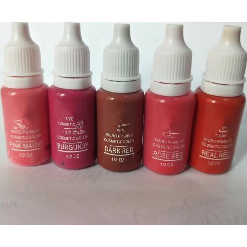 5pcs tattoo ink set 15ml/bottle (1/2OZ) permanent makeup lips micropigment dark red pink burgundy colors paint