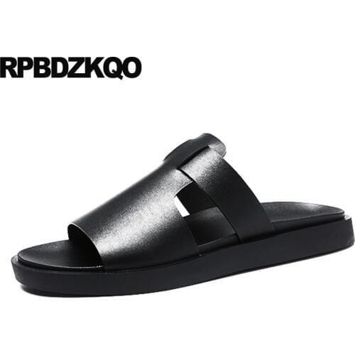 Slip On Famous Brand Casual Designer Breathable Men Sandals Leather Summer Shoes Beach Black Water Slides Platform 2018 Slippers