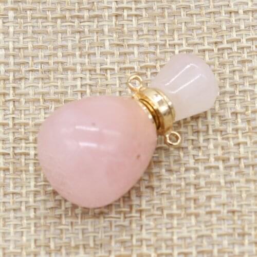 Natural Stone Perfume Bottle Pendant Rose Quartzs Essential Oil Diffuser Pendant Charms for Women Jewelry Making 16x28mm