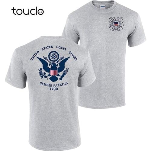 New funny tee USCG US Coast Guard Flag Front & Back Sport Grey T-Shirt USA