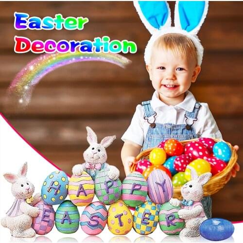 New 2021 Easter Ornament Bunny Rabbit And Eggs Colorful Table Top Decoration Resin Ornaments Party Home Decoration Gift