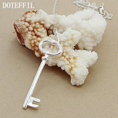 DOTEFFIL 925 Sterling Silver Round Key Pendant Necklace 18 inch Chain For Woman Fashion Wedding Engagement Jewelry