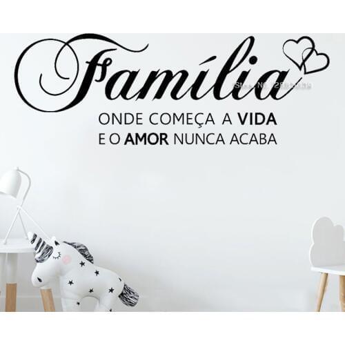 Portuguese Saying Words Decals"family where life begins and love never ends" Vinyl Lettering Wall Sticker For Home Decor LC1529
