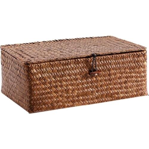 Handmade Woven Storage Baskets,Laundry Basket For Home Storage,Rectangular Storage Box With Lid