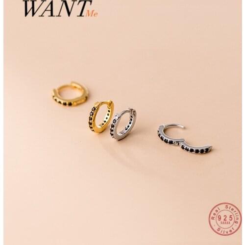 WANTME 925 Sterling Silver Earrings For Women/Men Small Black Zircon Ear Bone aros Tiny Ear Nose Ring Girl aretes ear hoops