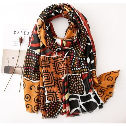 Autumn Winter Fashion African Geometric Fringe Viscose Shawl Scarf Women High Quality Print Soft Hijabs and Wraps Muslim Sjaal