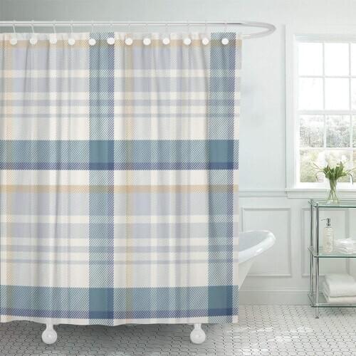 Blue Check Pattern Plaid Gray Tartan Madras Classic Gingham Shower Curtain Waterproof Polyester Fabric 72 x 72 Inches Set