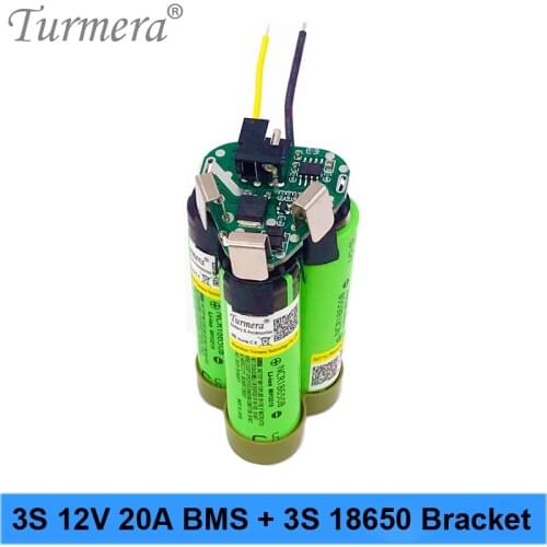 Turmera 3S 10.8V 12.6V Screwdriver Battery 3S1P 18650 Bracket Holder and 12V 20A BMS Apply to Shrika Shura and RC Airplane Drone