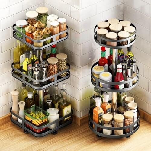 360° Rotating Condiments Metal Storage Rack Multi-Layer Condiments Turntable Spice Container Kitchen Supplies C1