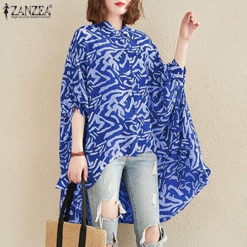 ZANZEA Women Bohemian Blouse 2021 Summer Irregular Print Tops Casual Half Sleeve Loose Tunic Ladies Holiday Blusa