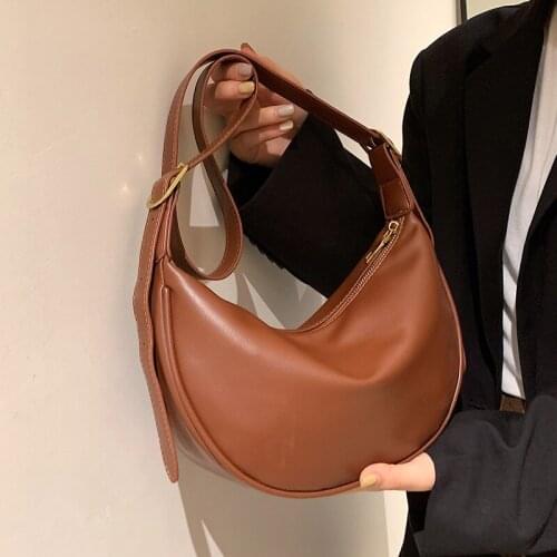 Vintage Fashion High Quality PU Leather Shoulder Bag for Women 2021 Trend Simple Solid Color Handbag Female Crossbody Hobos Bags