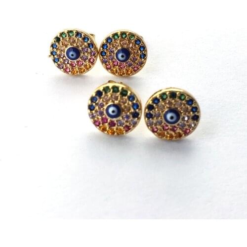 6Pairs Gold Color Micro Pave rainbow Cubic Zirconia Eye Studs Earrings For Women Jewelry Gift ER894
