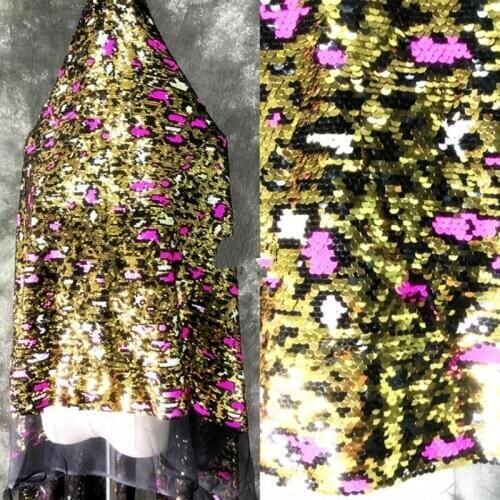 Gold pink leopard print sequin embroidered lace fabric for suspender skirt clothing diy sewing sequin lace fabric 0.5X1.25M