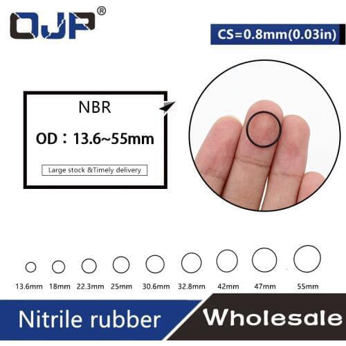 10PCS/lot Rubber Black NBR CS 0.8mm thickness OD13.6/18/22.3/25/30.6/32.8/42/47/55mm watch ORing Gasket waterproof rubber ring