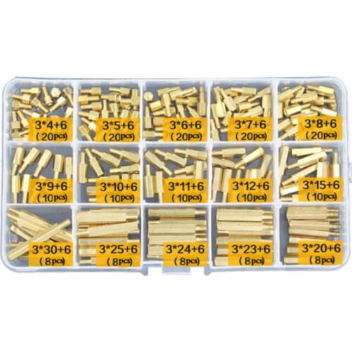 190PCS M3 hexagon copper pillars Spacer Brass Standoff Spacer Copper Hexagonal Stud Spacer Hollow Pillars Copper Hexagonal