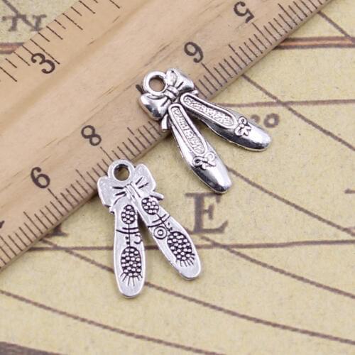 25pcs Charms Ballet Shoes Slippers 20x13mm Tibetan Bronze Silver Color Pendants Antique Jewelry Making DIY Craft For Bracelet