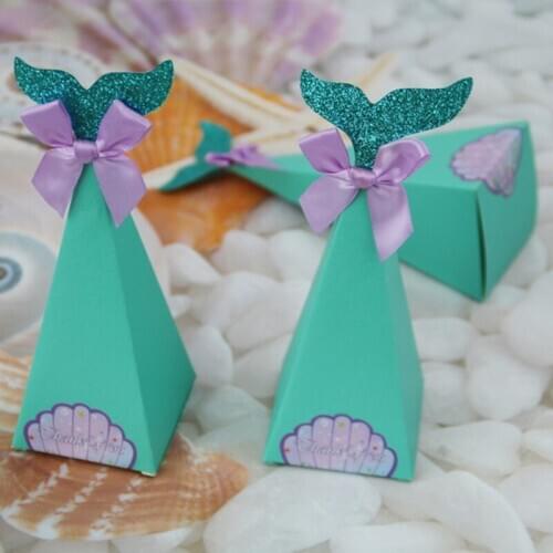 50pcs Little Mermaid Candy Box Favor Gift Boxes DIY Mermaid Paper Box Bag for Baby Shower Wedding Birthday Party Decorations