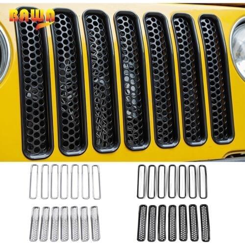 BAWA Honeycomb Mesh Front Grill Inserts Kit for Jeep Wrangler TJ 1997-2006 ABS Car Stickers Accessories