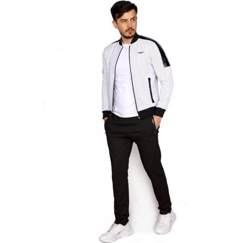White Tracksuit Set Arm Leather Garnished 4 Season Wearable