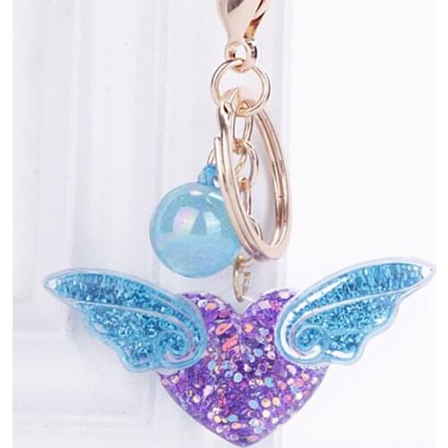 Keychain New Fashion Stereo key Ring Creative Mobile Phone Bag Car Pendant Keychain Transparent Angel wings Cute Love Key Acces
