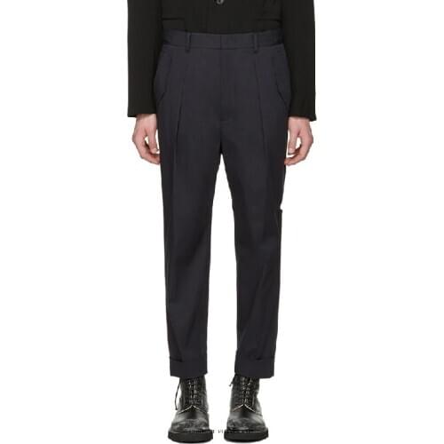 New Spring And Summer Mens Casual Slim High Waist Simple Black Pants Hairstylist Fashion Personality Draped Trousers