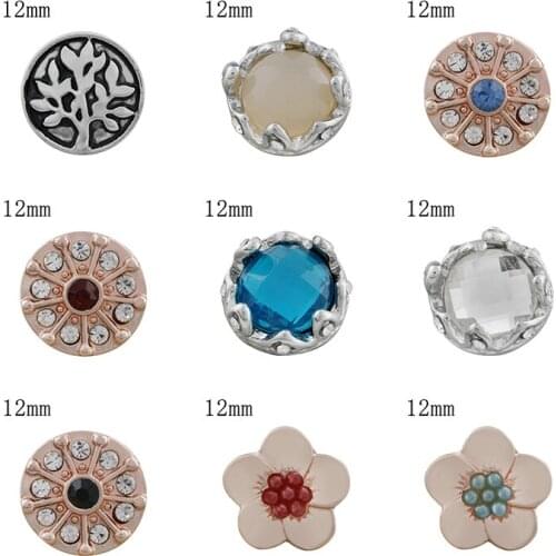 Flower tree 12mm Rhinestone Charms Metal snap button DIY jewelry KS2048