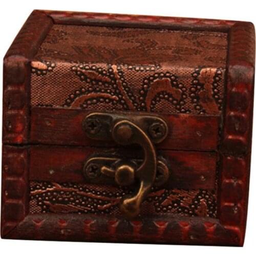 Vintage Retro Small Wood Flower Coin Pattern BoxTrinket Jewelry Bracelet Sundries Storage Container Handmade Wooden Holder Case