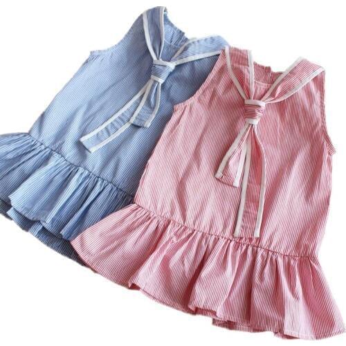 Children Girl Enfant Kid Clothing Toddler Kids Baby Girls Summer Beach stripe Denim Princess Party Pageant Dresses