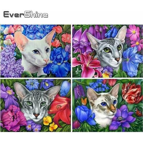 Evershine 5D DIY Diamond Painting Cat Handmade Gift Diamond Embroidery Animal Diamond Mosaic Flower Wall Art Decoration