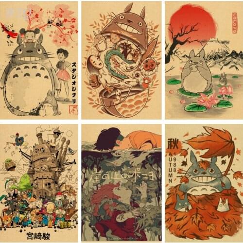 Miyazaki Hayaoanime Retro Poster Totoro Spirited Away Anime Posters Home Decor Canvas Painting Photos for Childrens Room Decor
