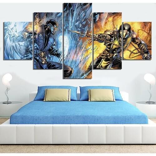 Modular Picture Home Decoration 5 Piece Mortal Kombat Game Wall Art Modern Canvas Hd Print Painting For Bedroom Poster Framework