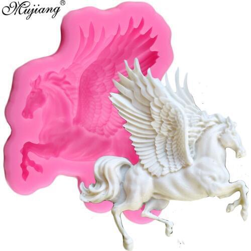 Mujiang 3D Pegasus Silicone Mold Horse Candy Chocolate Fondant Molds Sugarcraft Cake Decorating Tools Soap Clay Moulds