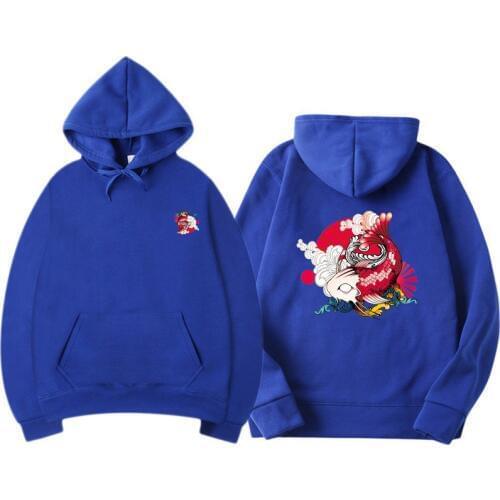 Japanese Ukiyoe Style Men Hoodies Fashion Wave Carp Fish Print Sweatshirts Hoody Hip Hop Tops Pullover