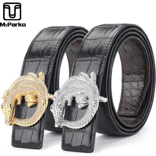 McParko Luxury Double-sided Crocodile Leather Belt For Men Personal High-end Genuine Leather Belt Men Business Trousers Belts